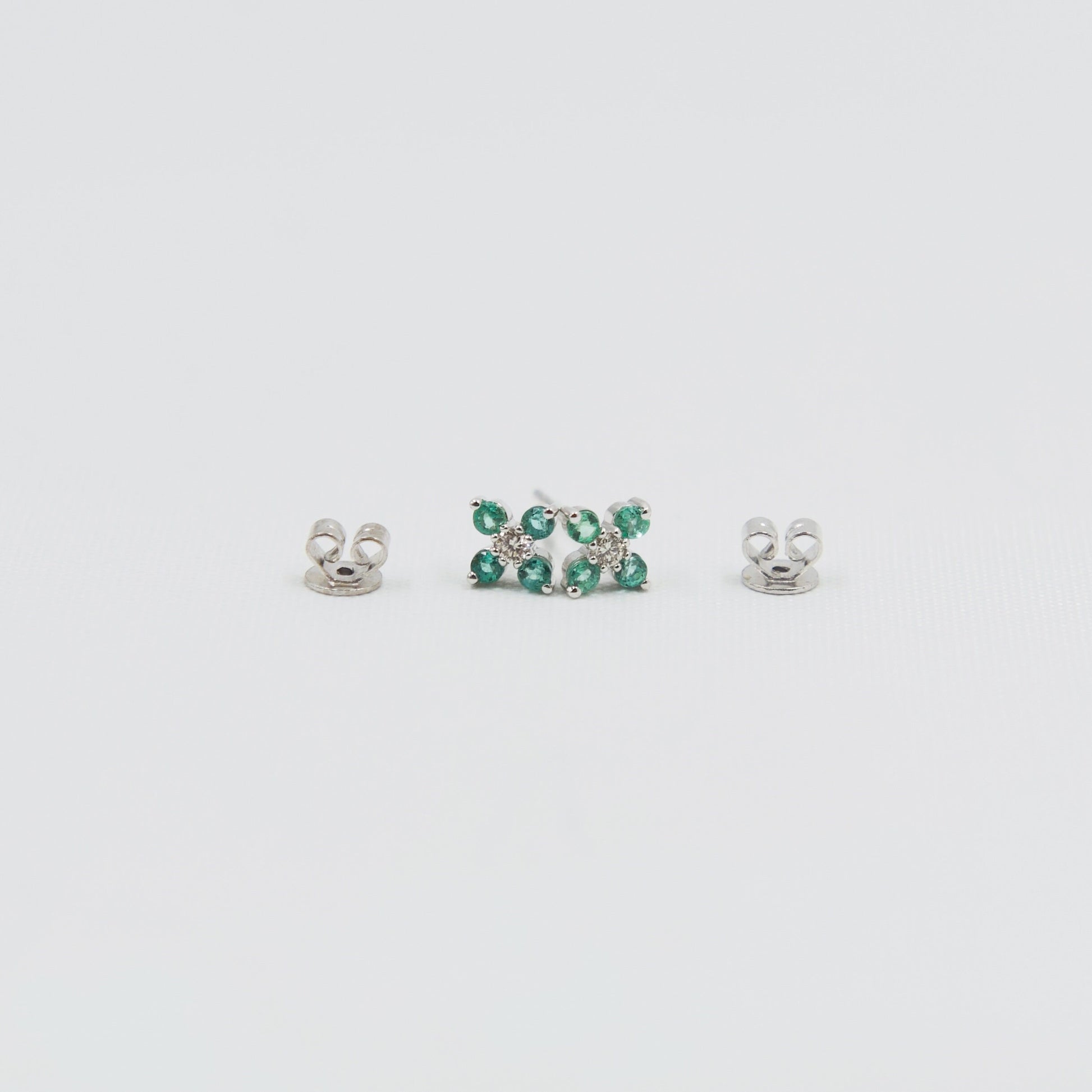 14K Solid Gold Emerald Flower Studs