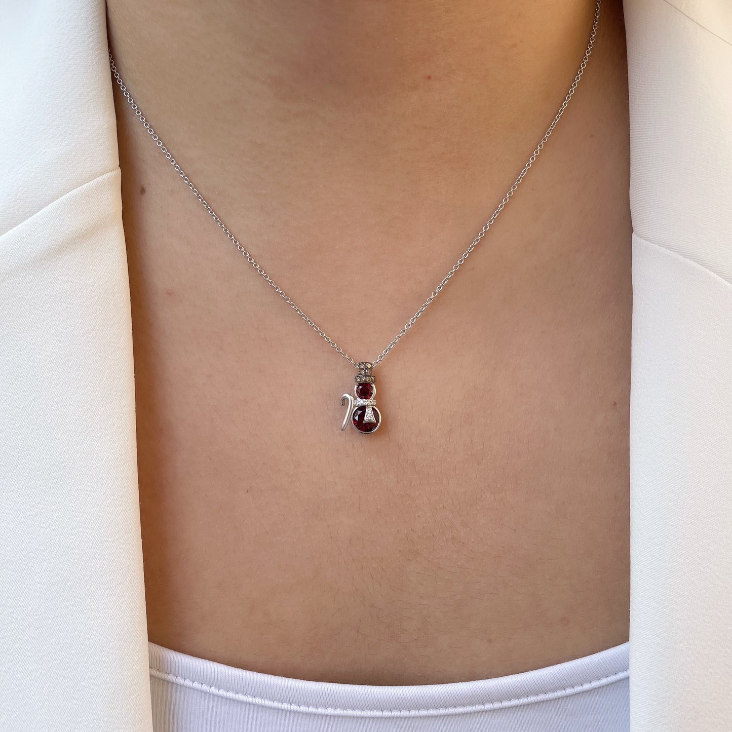 18K Solid Gold Garnet Snowman Pendant (pendant only)