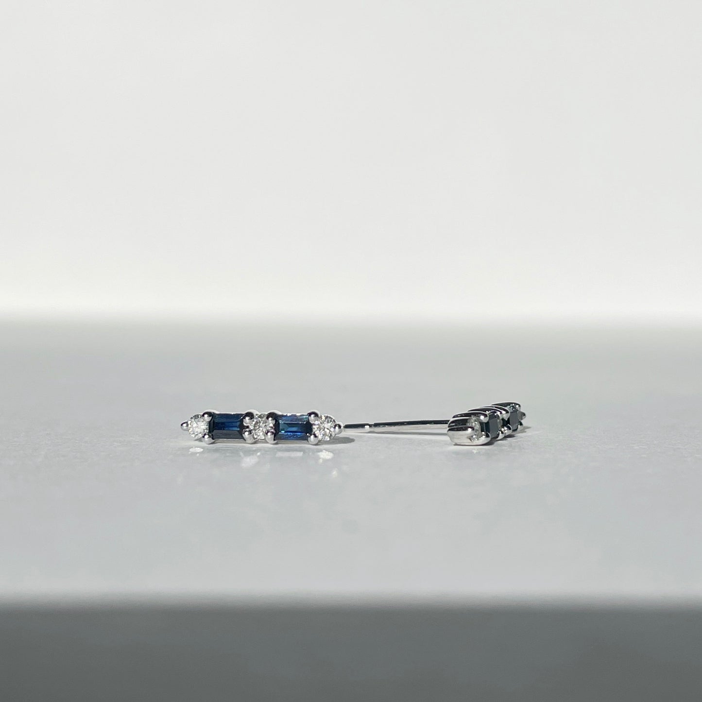 14K Solid Gold Sapphire and Diamond Bar Studs