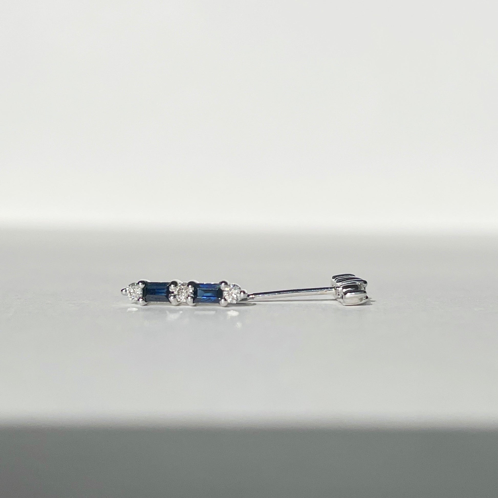 14K Solid Gold Sapphire and Diamond Bar Studs