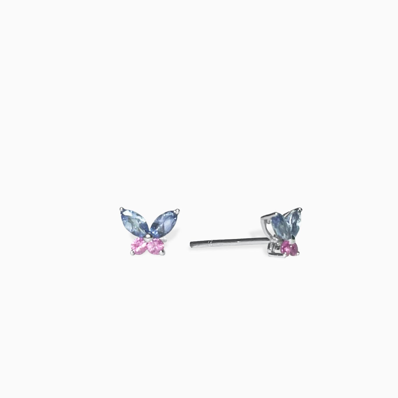 14K Solid Gold Pink Sapphire and Tanzanite Butterfly Studs
