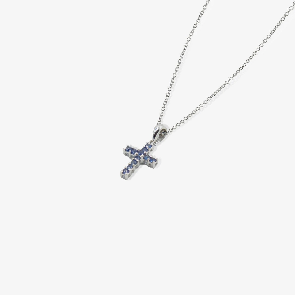 14K Solid Gold Sapphire Cross Pendant