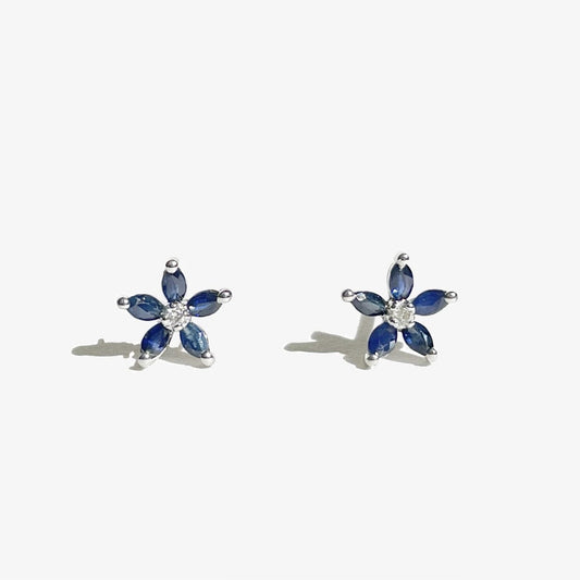 14K Solid Gold Sapphire Flower Studs