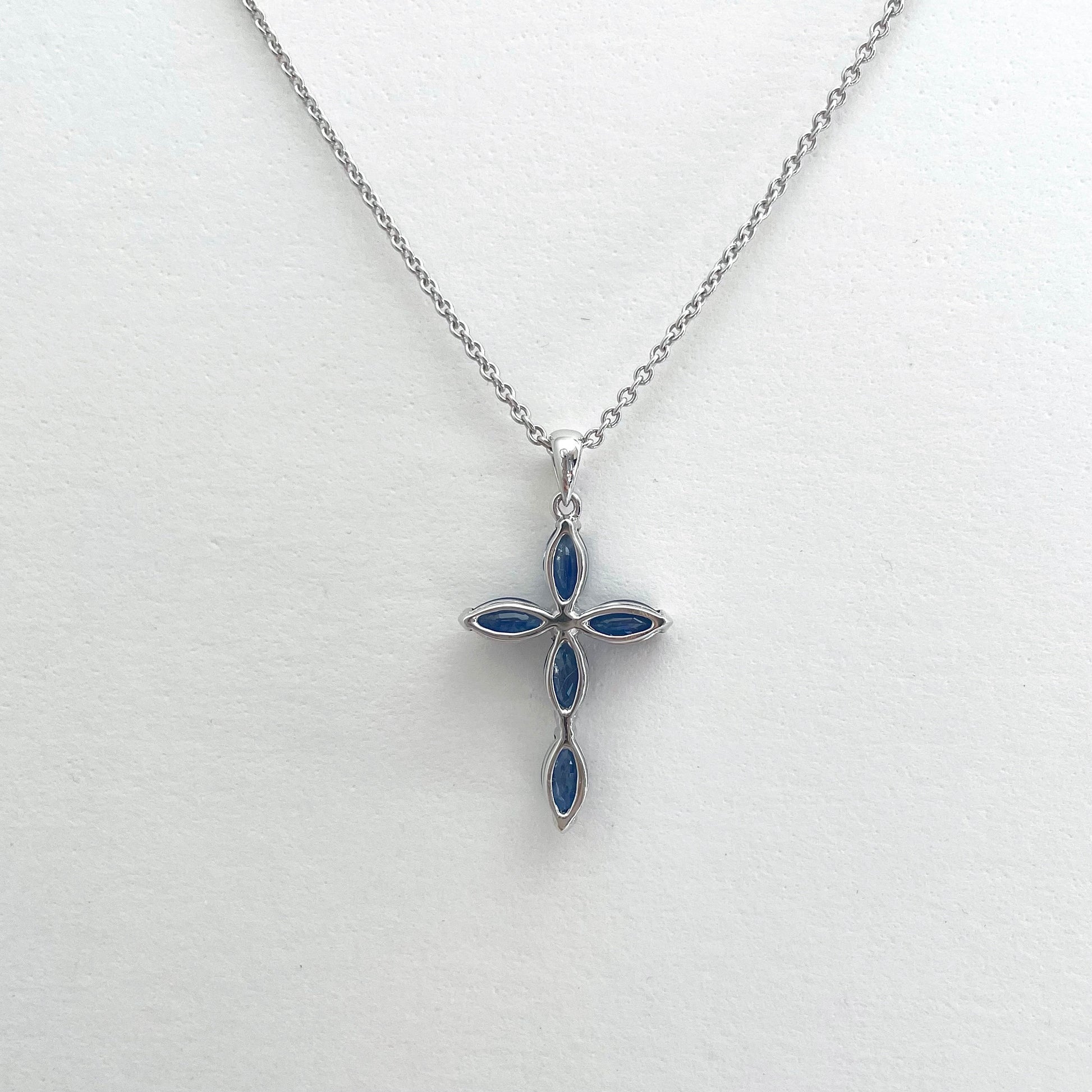 14K Solid Gold Genuine Sapphire Cross Pendant (pendant only)