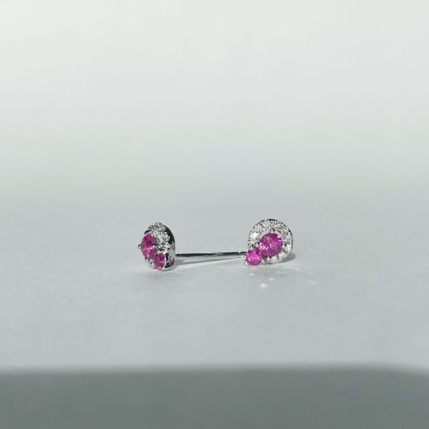 18K Solid Gold Ruby and Diamond Circle Studs