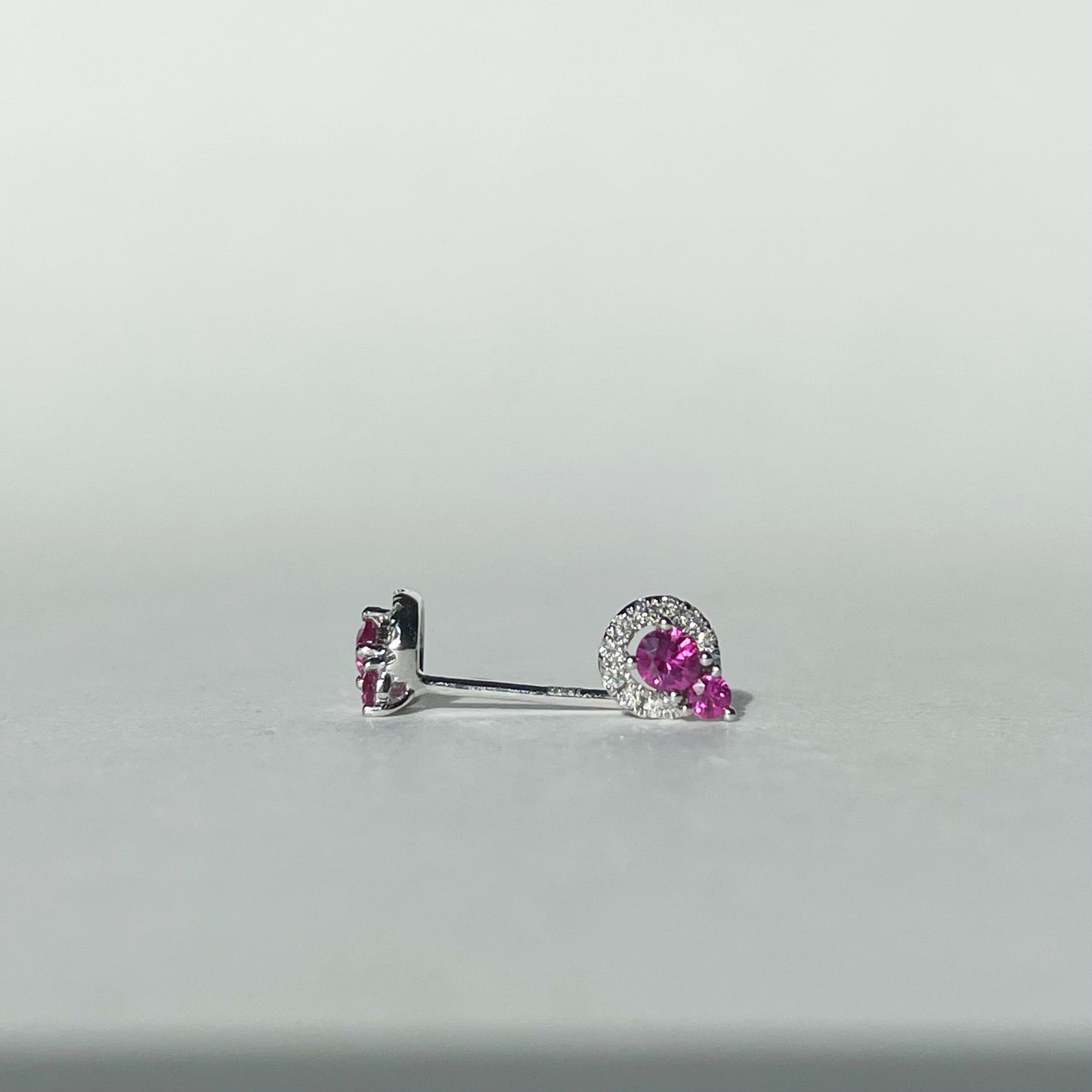 18K Solid Gold Ruby and Diamond Circle Studs