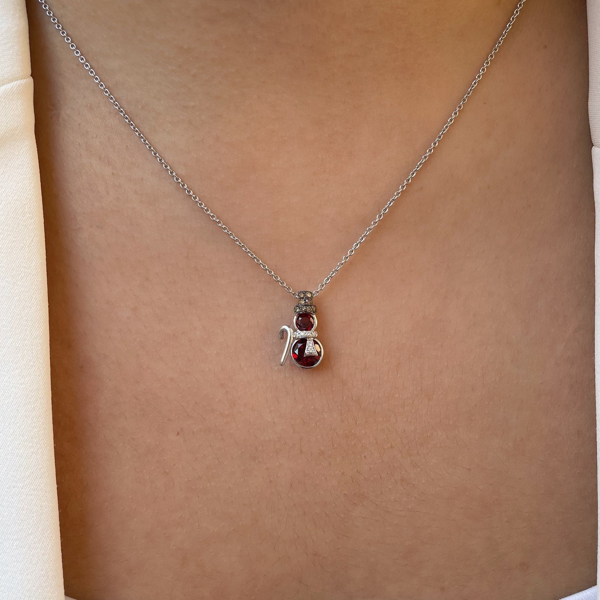 18K Solid Gold Garnet Snowman Pendant (pendant only)