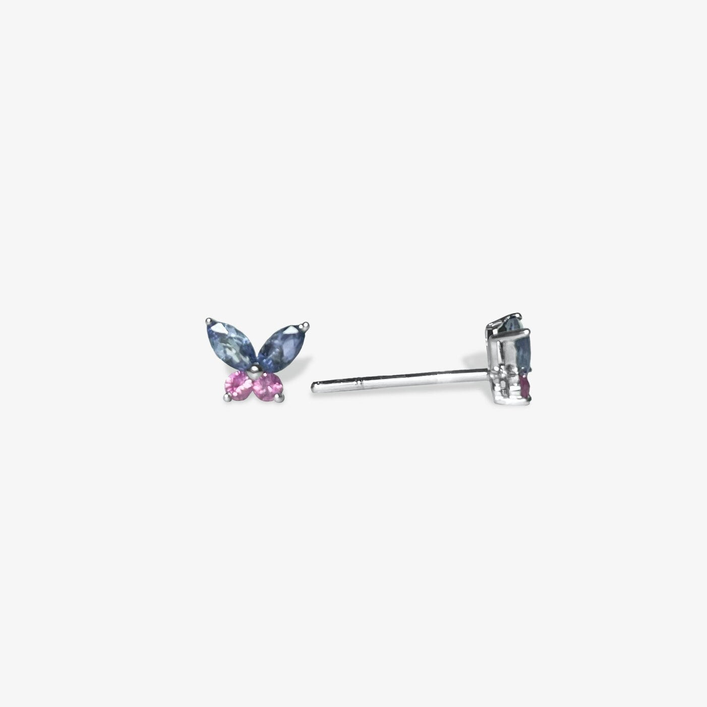 14K Solid Gold Pink Sapphire and Tanzanite Butterfly Studs
