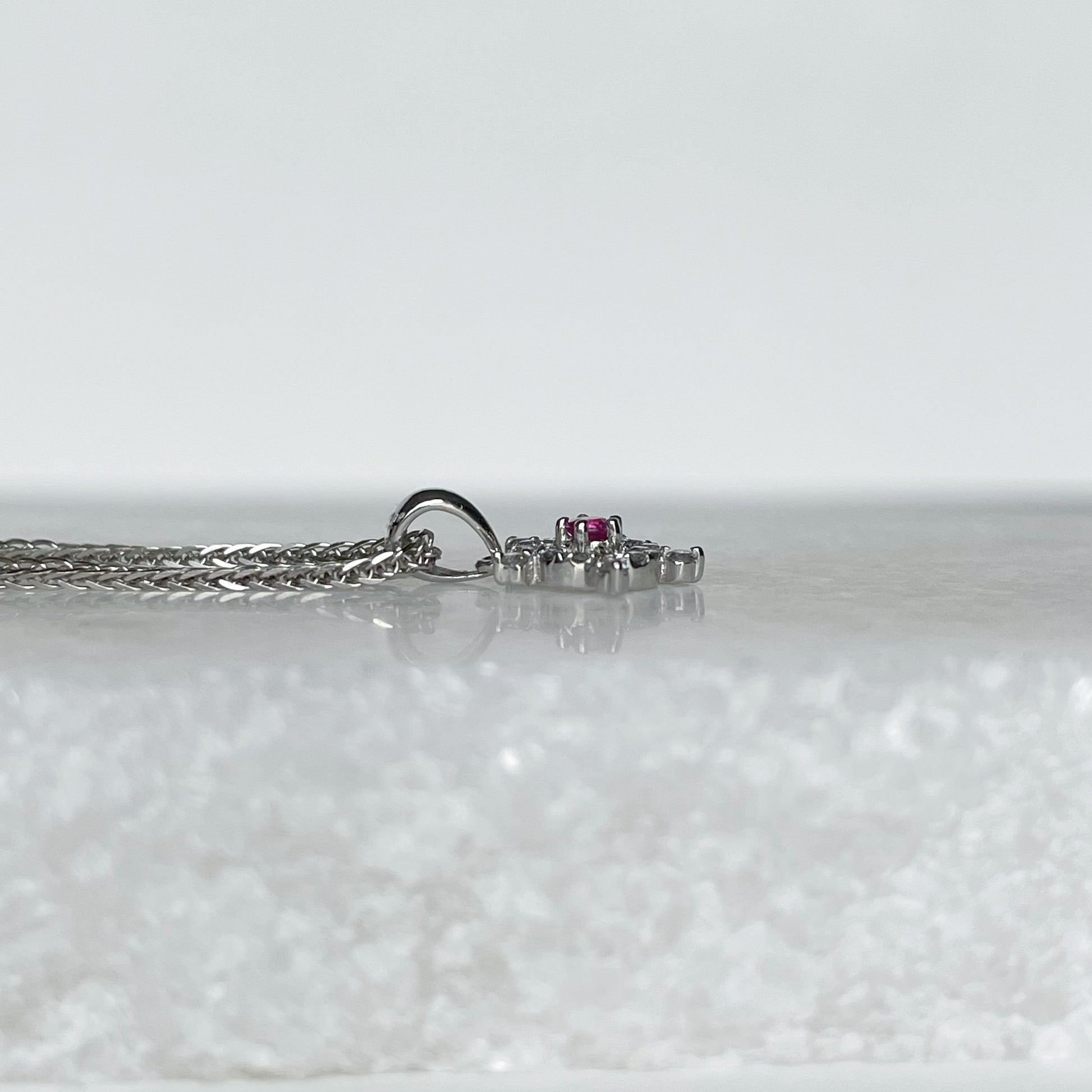 18K Solid Gold Diamond and Ruby Snowflake Pendant (pendant only)