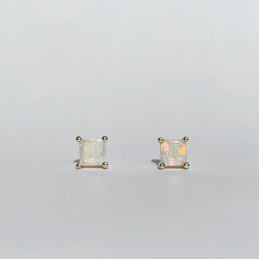 14K Solid Gold Natural Opal Studs