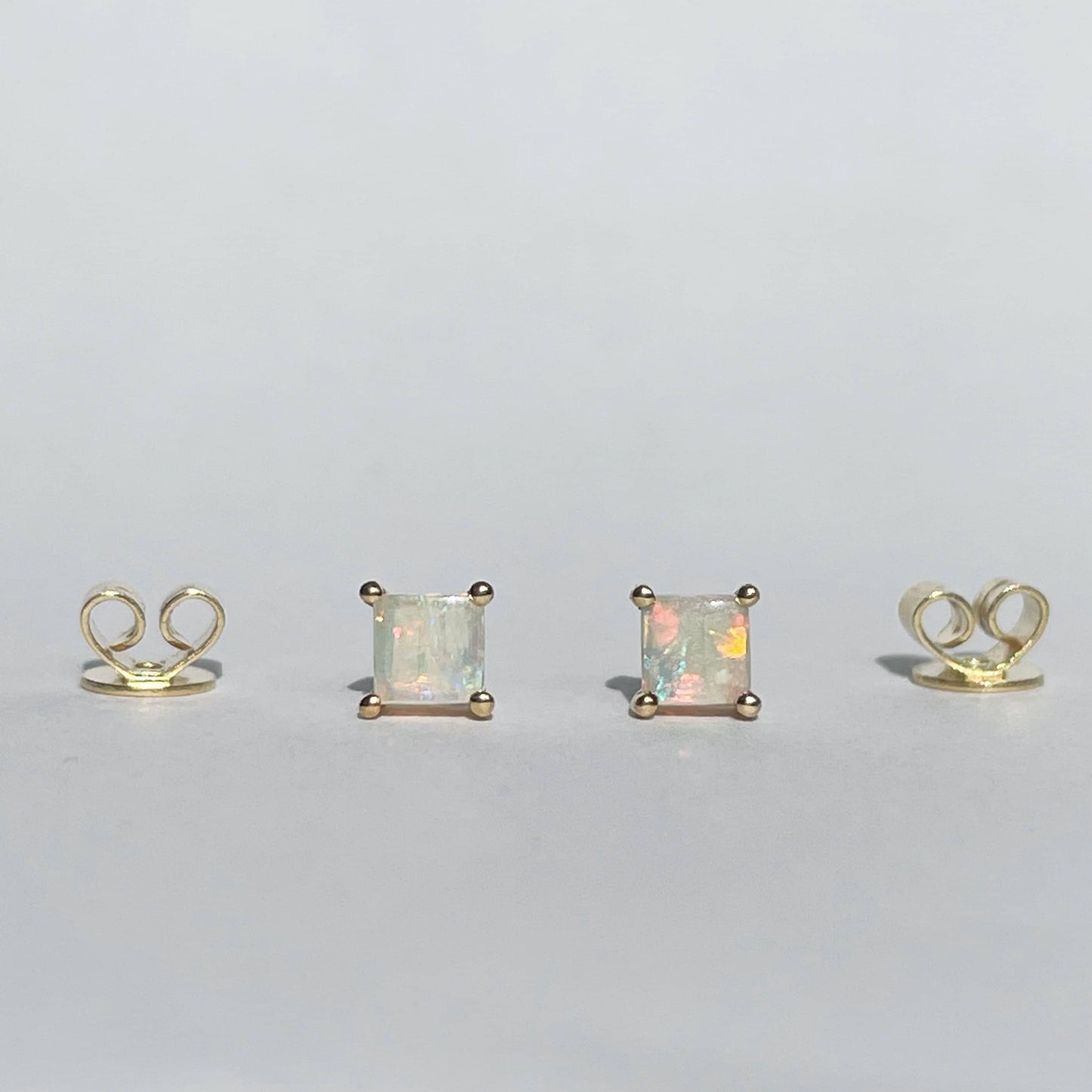 14K Solid Gold Natural Opal Studs