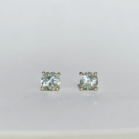 14K Solid Gold Genuine Aquamarine Studs