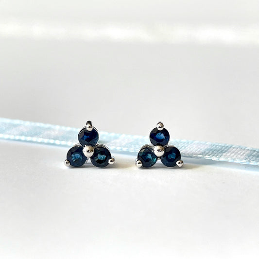 14K Solid Gold Genuine Sapphire Trio Studs / September Birthstone