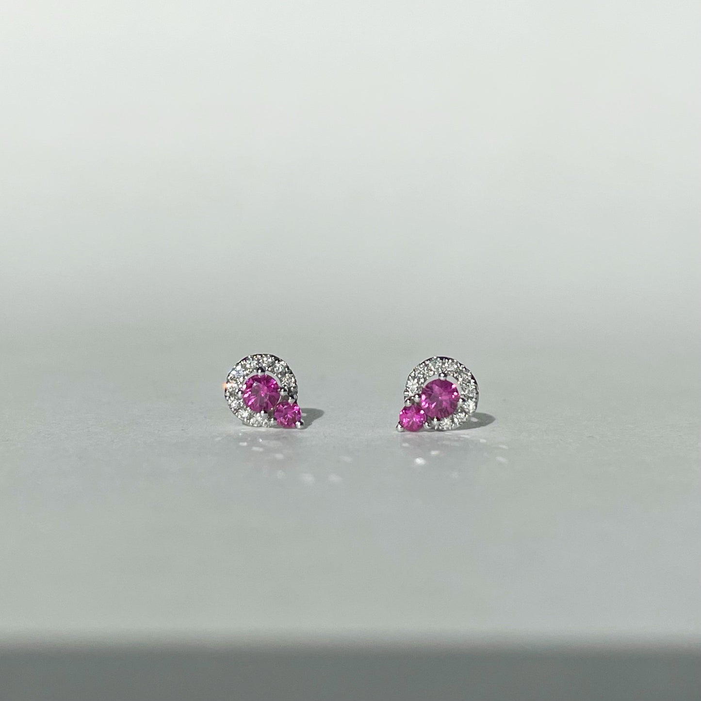 18K Solid Gold Ruby and Diamond Circle Studs