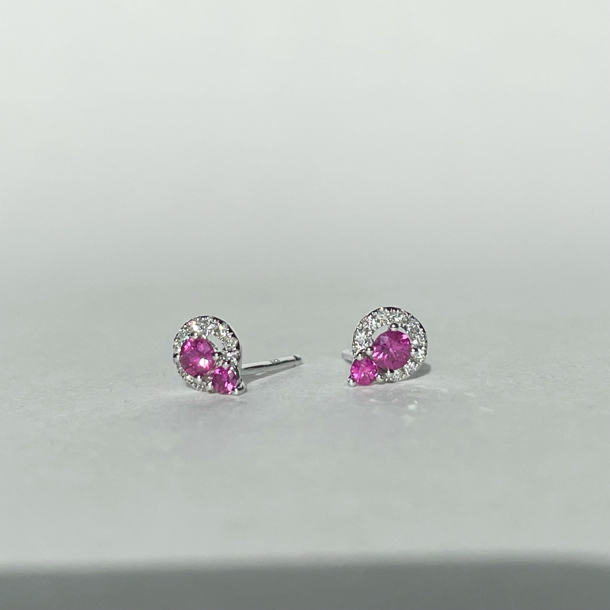 18K Solid Gold Ruby and Diamond Circle Studs