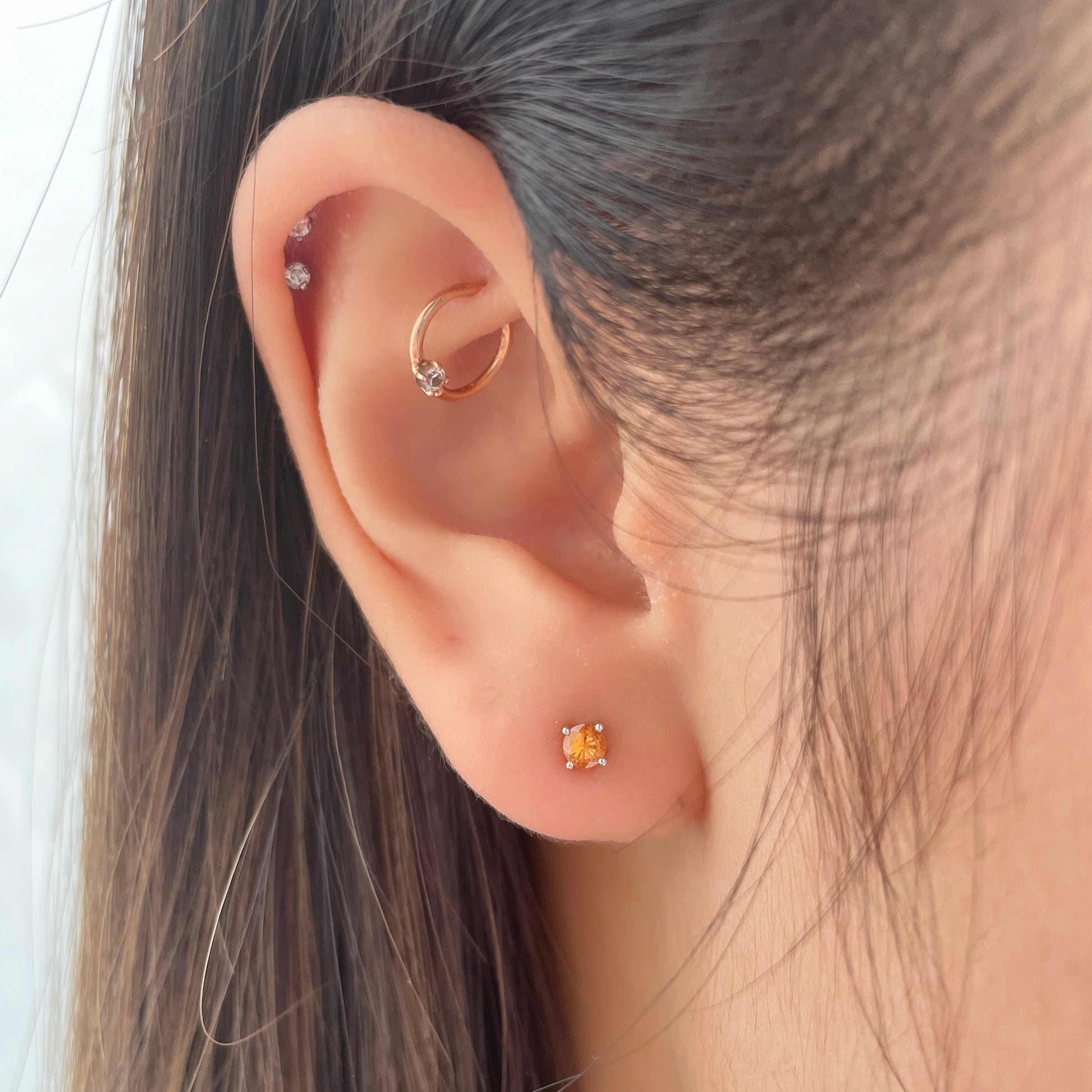 14K Solid Gold Genuine 3mm Orange Sapphire Studs