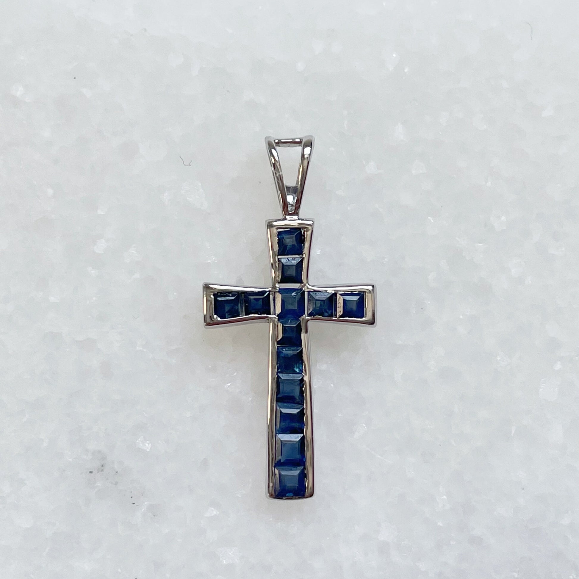 14K Solid Gold Sapphire Cross Pendant (Pendant Only)