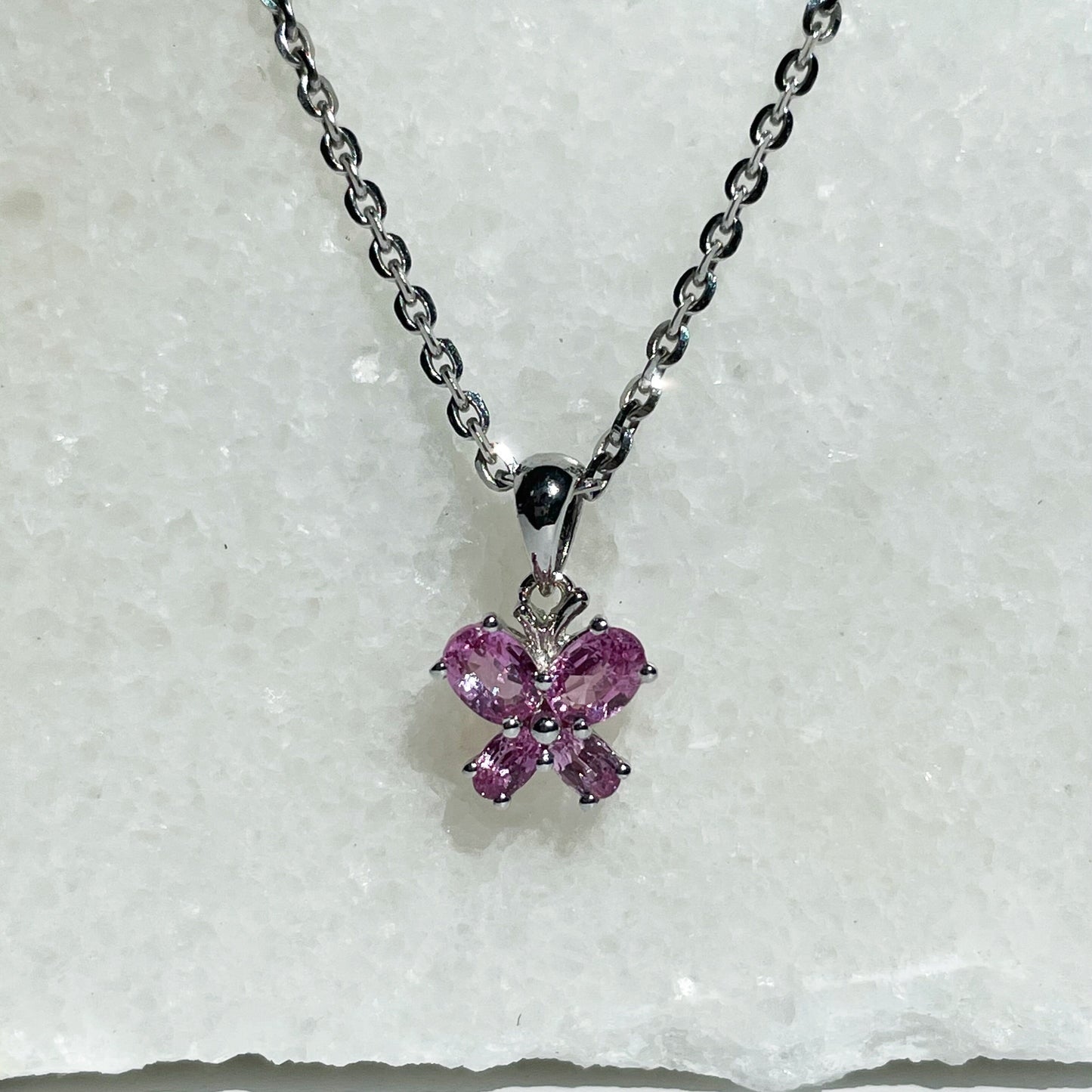 14K Solid Gold Genuine Pink Sapphire Butterfly Pendant (Pendant Only NO Chain)