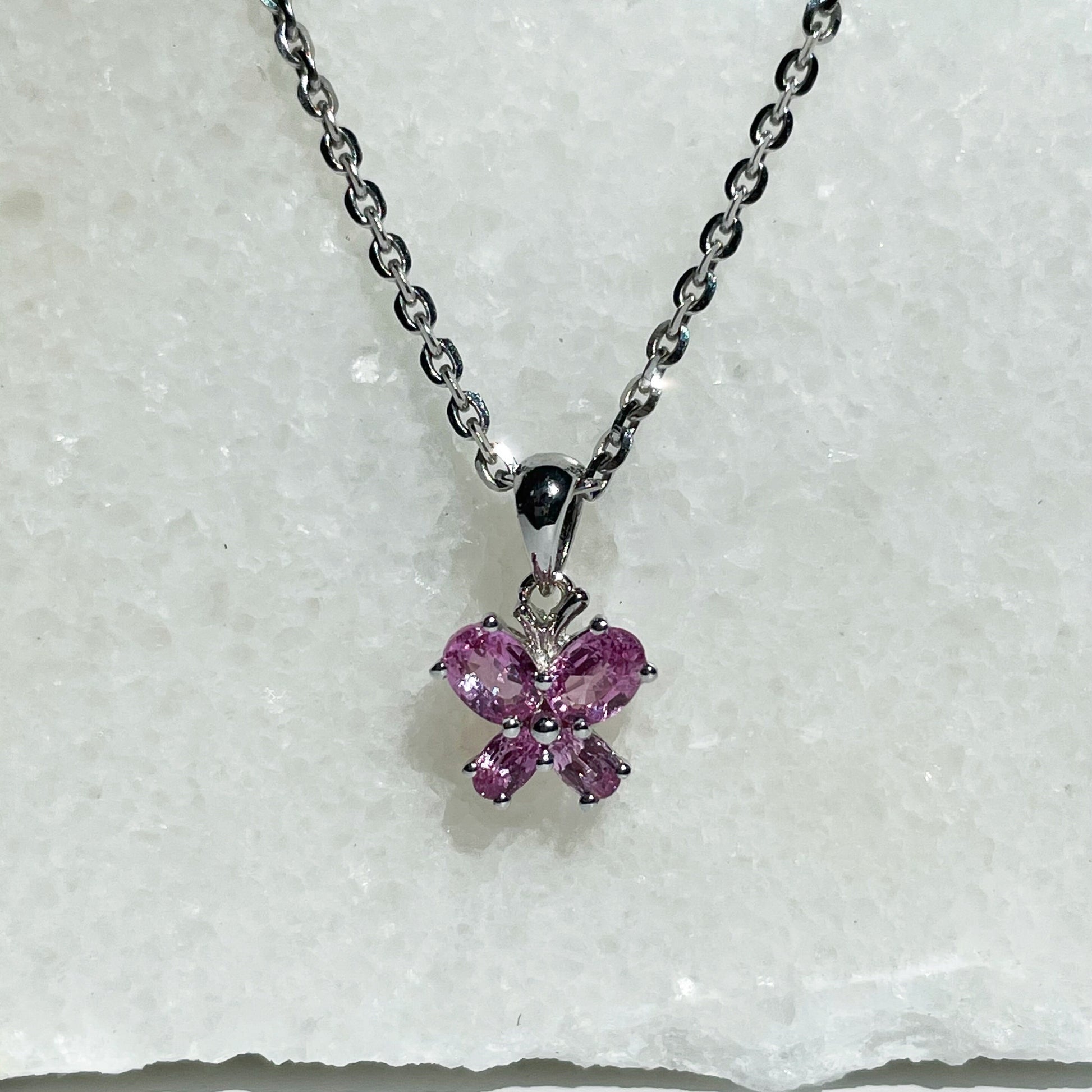 14K Solid Gold Genuine Pink Sapphire Butterfly Pendant (Pendant Only NO Chain)