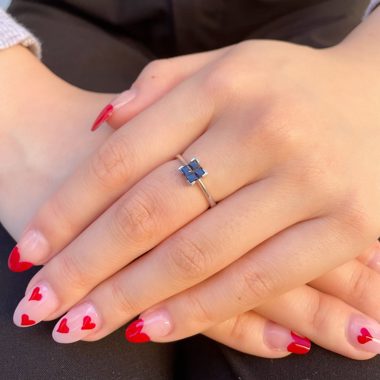 14K Solid Gold Genuine Sapphire Square Ring