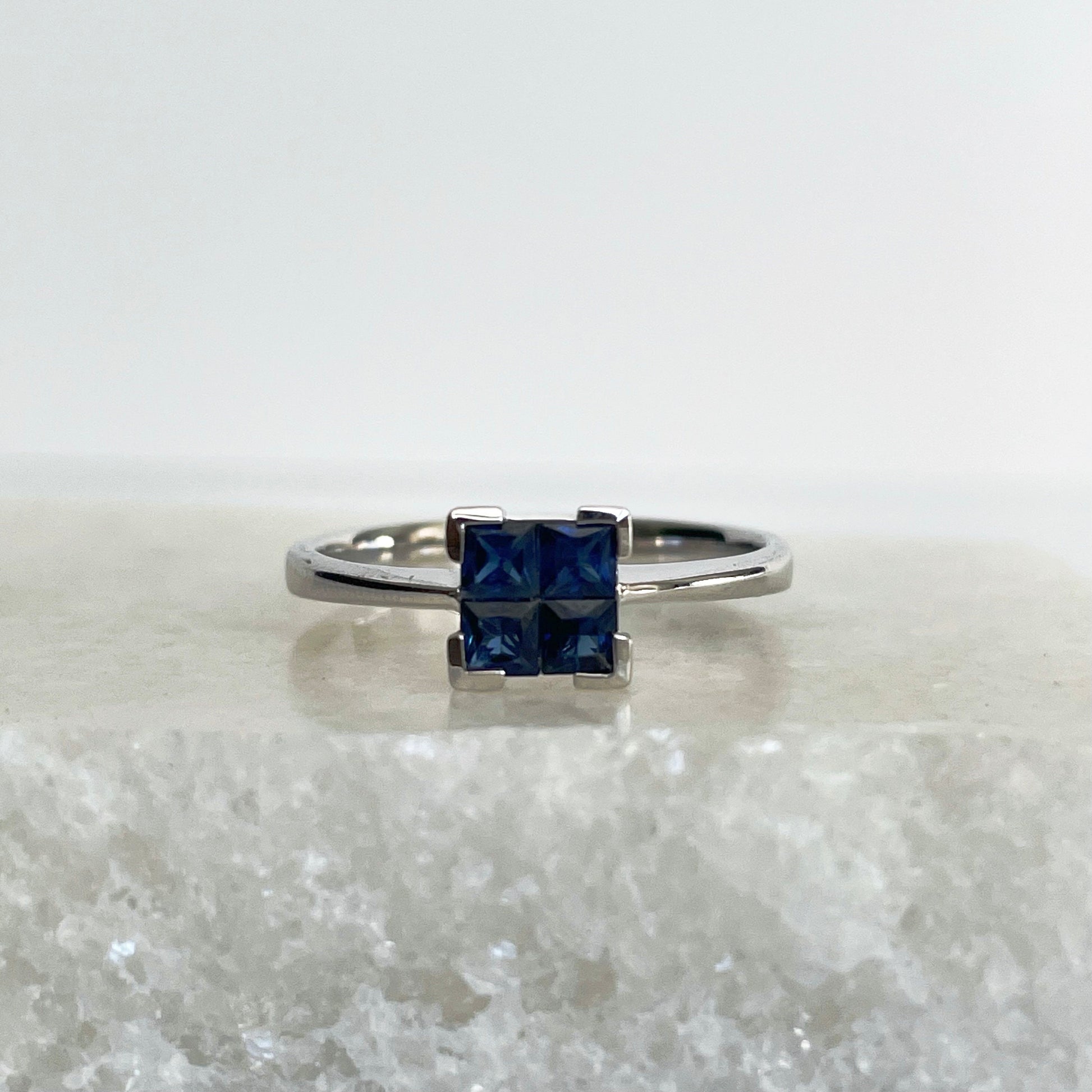 14K Solid Gold Genuine Sapphire Square Ring