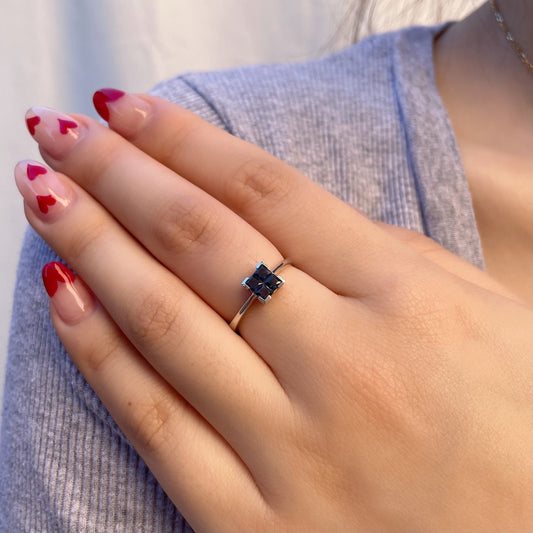 14K Solid Gold Genuine Sapphire Square Ring