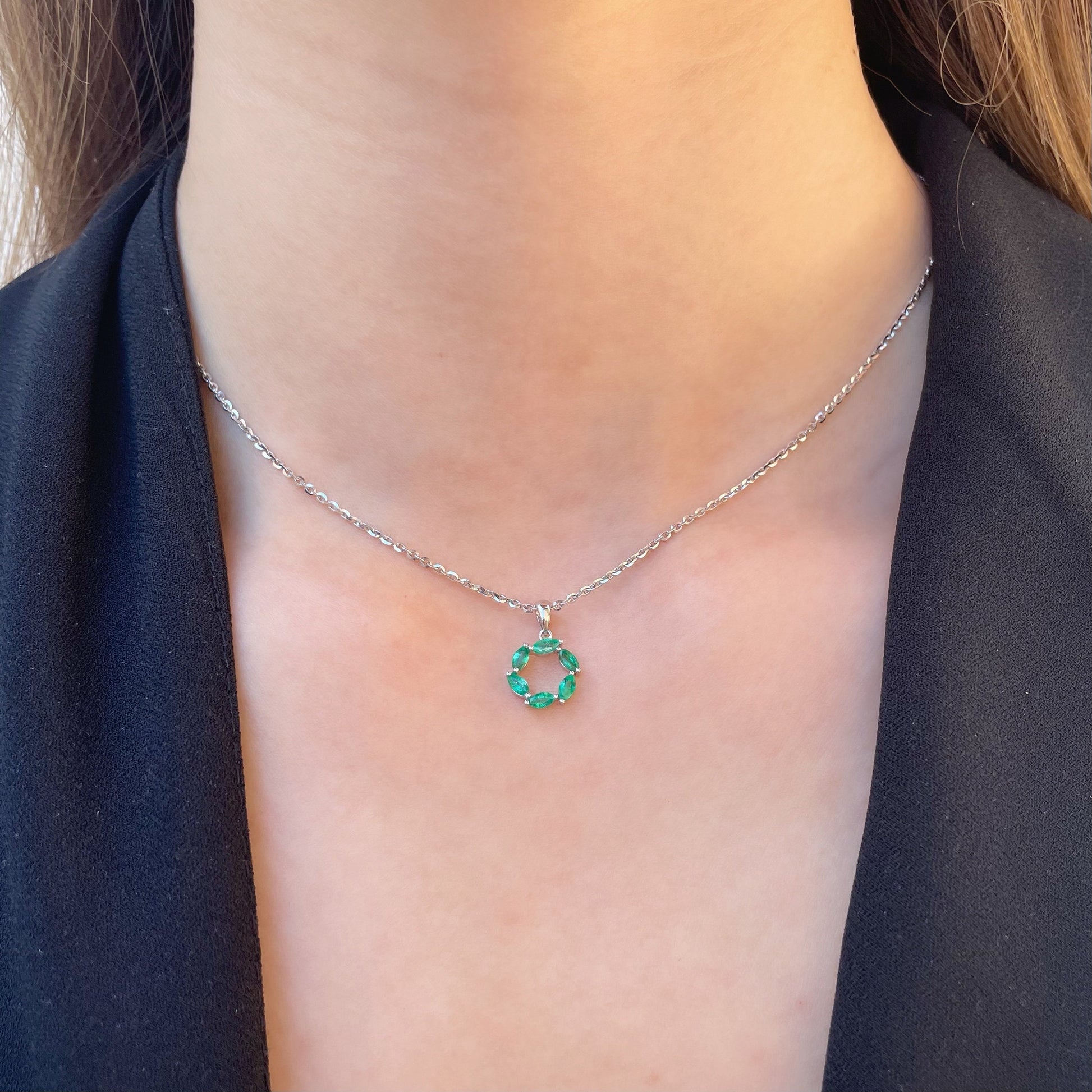 14K Solid Gold Genuine Emerald Circle Pendant (Pendant Only)
