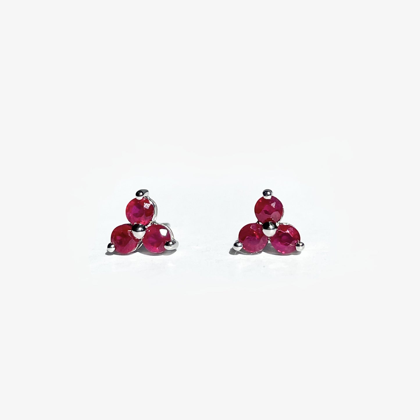 14K Solid Gold Genuine Ruby Trio Studs/Pair