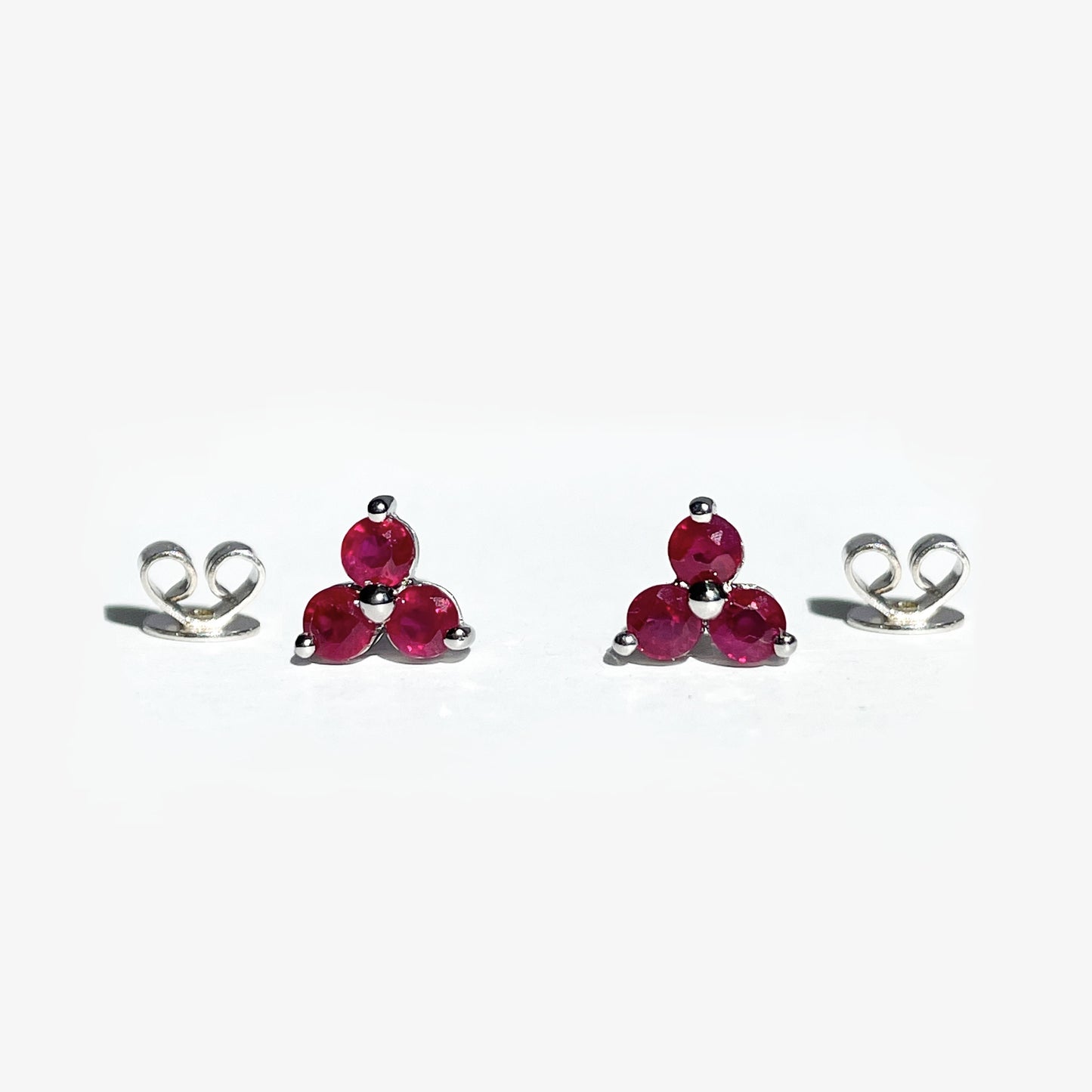 14K Solid Gold Genuine Ruby Trio Studs/Pair