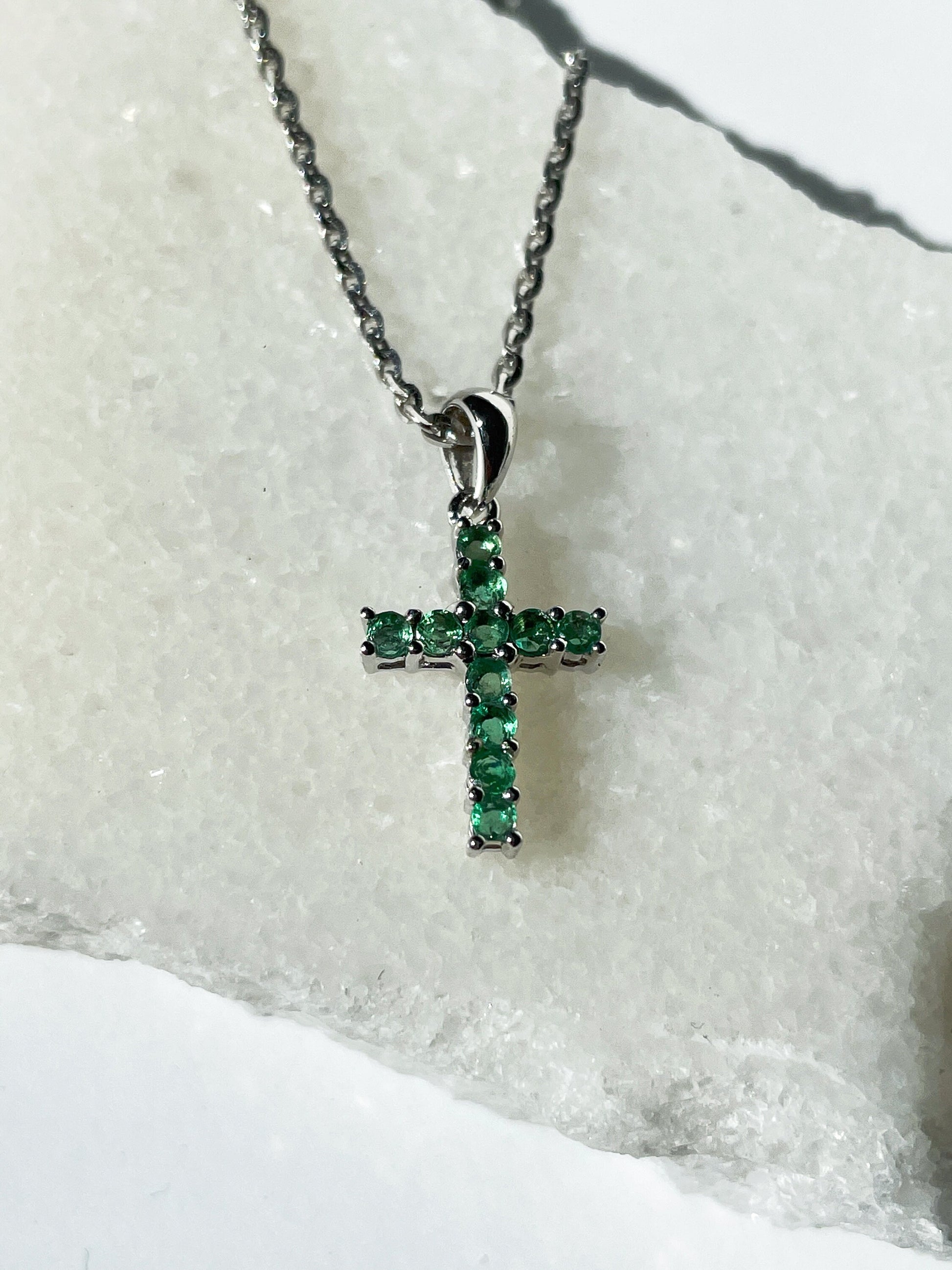 14K Solid Gold Genuine Emerald Cross Pendant (pendant only no chain)