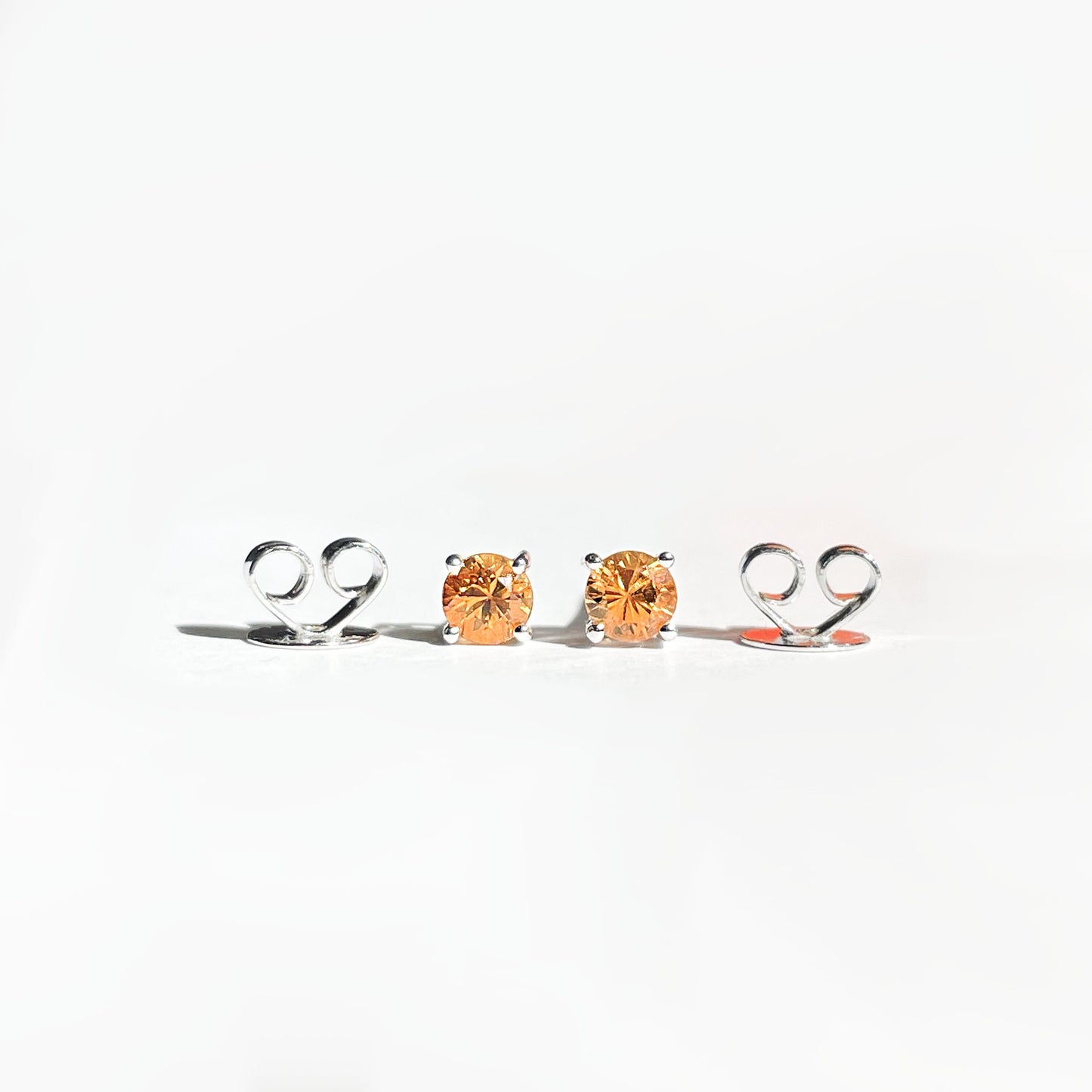 14K Solid Gold Genuine 3mm Orange Sapphire Studs