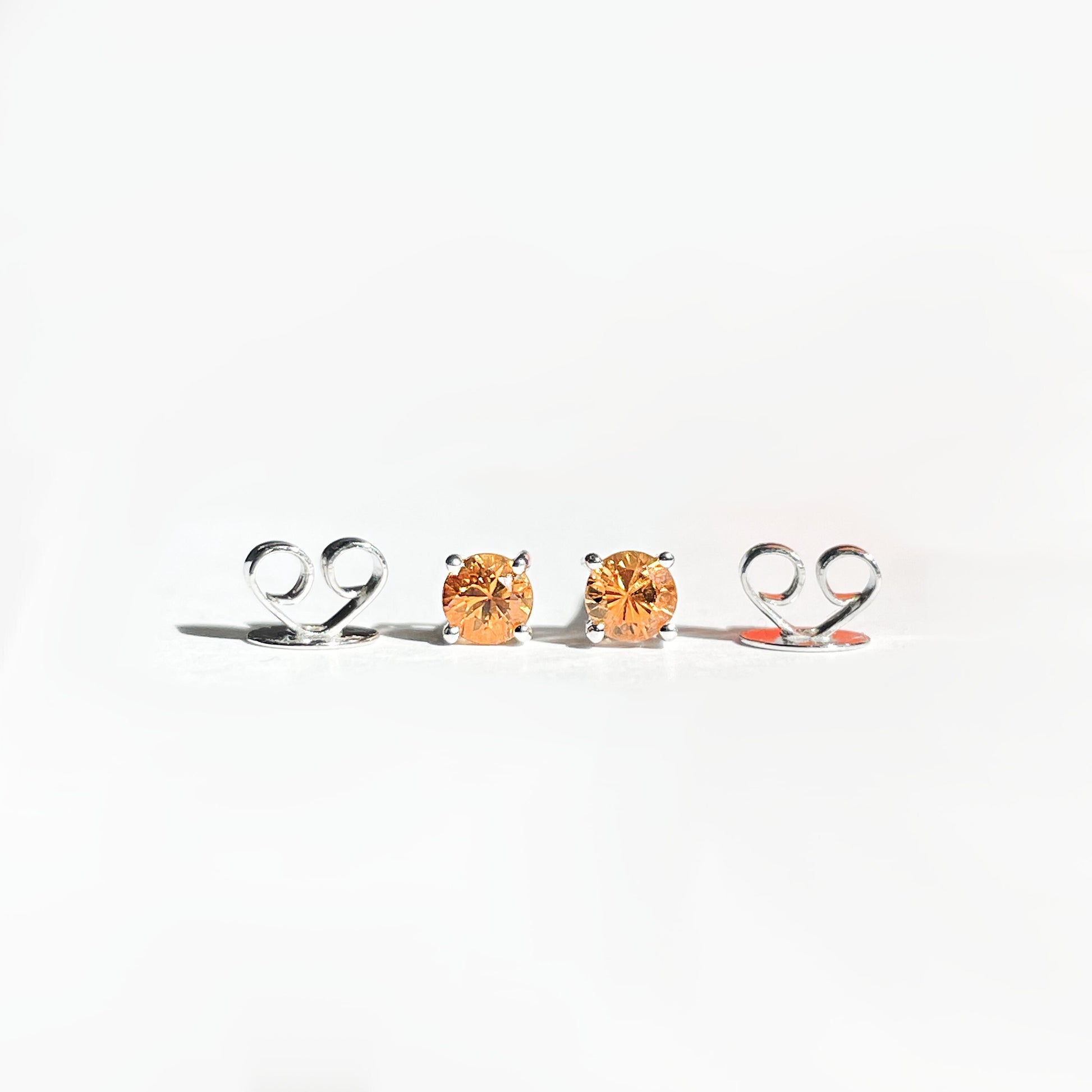 14K Solid Gold Genuine 3mm Orange Sapphire Studs