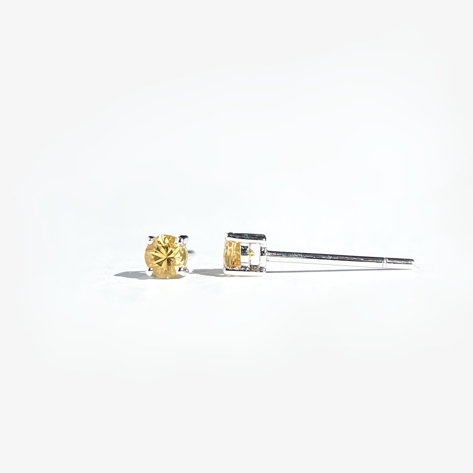 14K Solid Gold Genuine 3mm Yellow Sapphire Studs/Pair