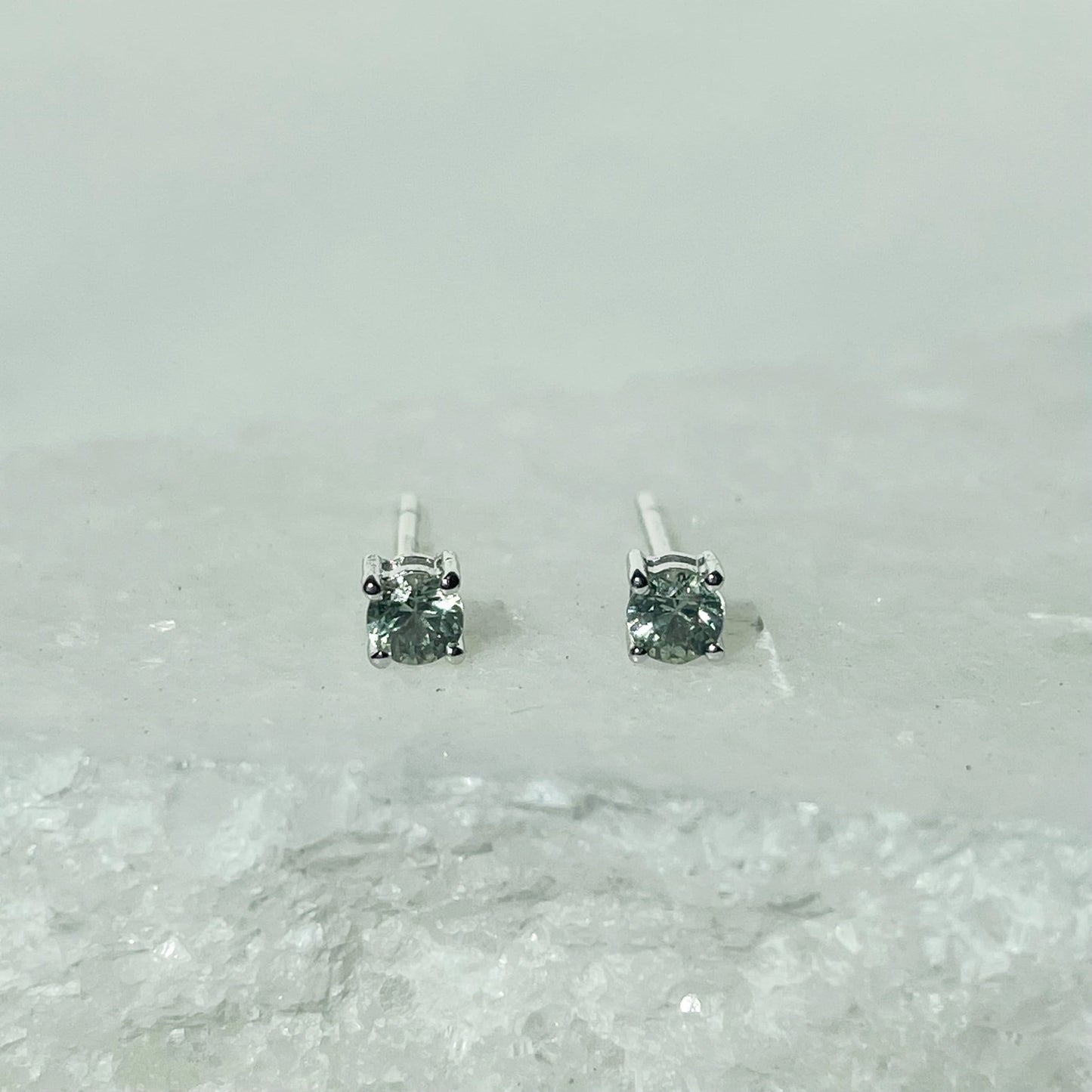 14K Solid Gold Genuine 3mm Green Sapphire Studs