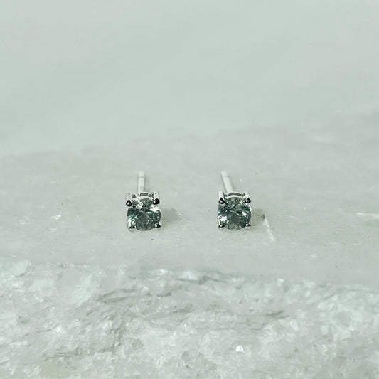 14K Solid Gold Genuine 3mm Green Sapphire Studs