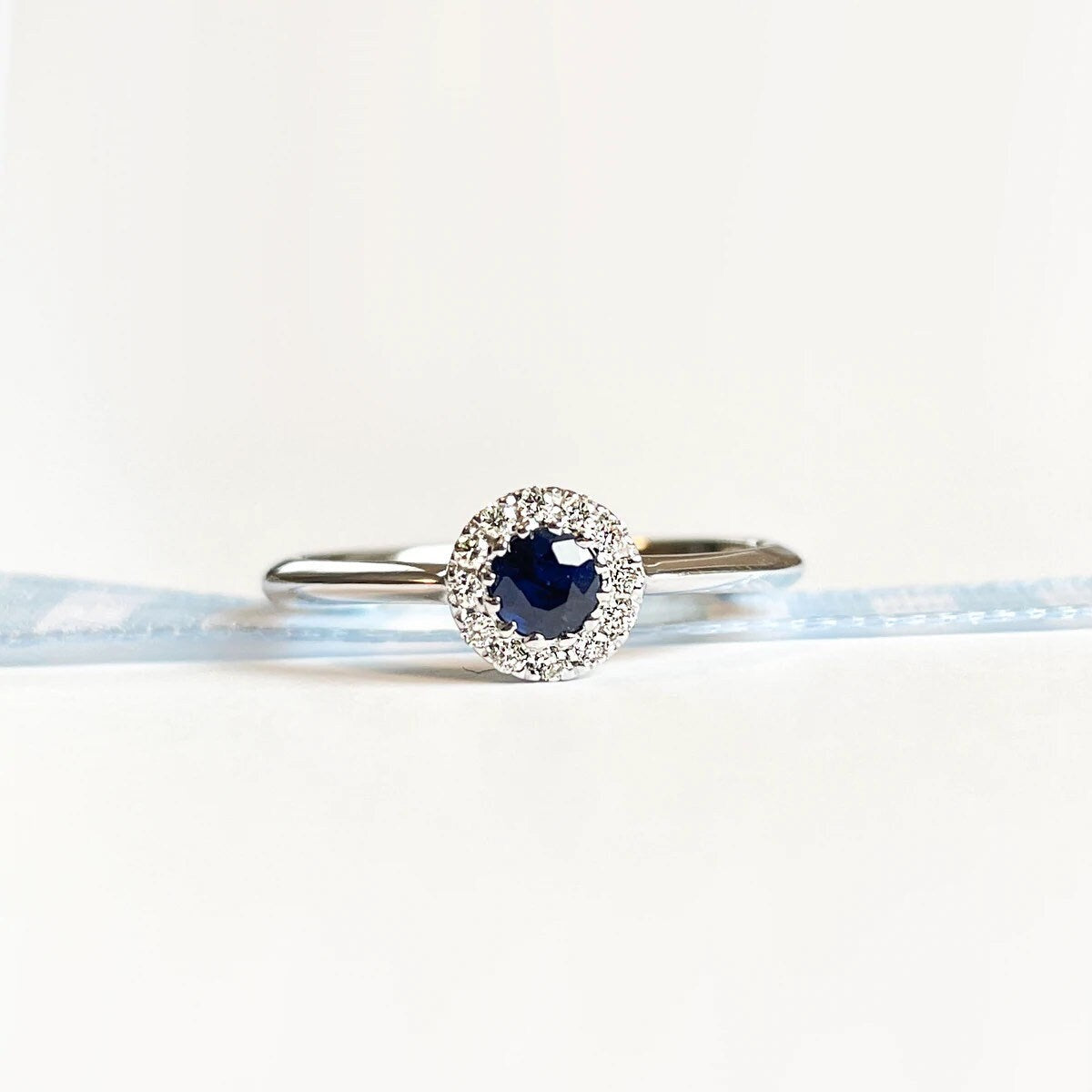 14K Solid Gold Genuine Sapphire and Diamond Circle Ring