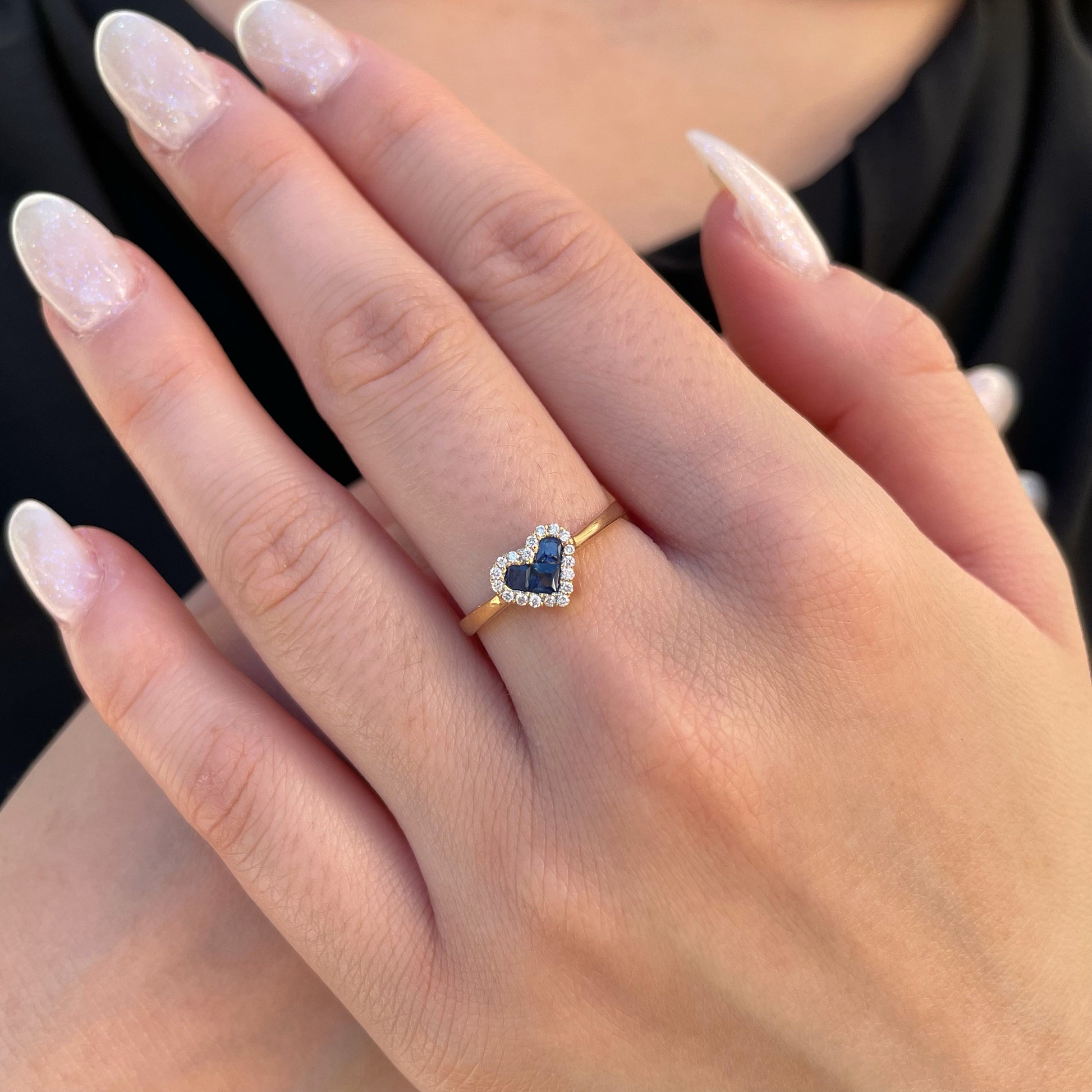 14K Solid Gold Sapphire and Diamond Heart Ring