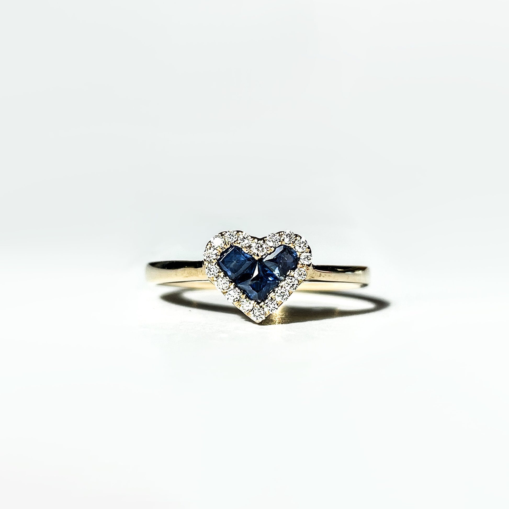 14K Solid Gold Sapphire and Diamond Heart Ring