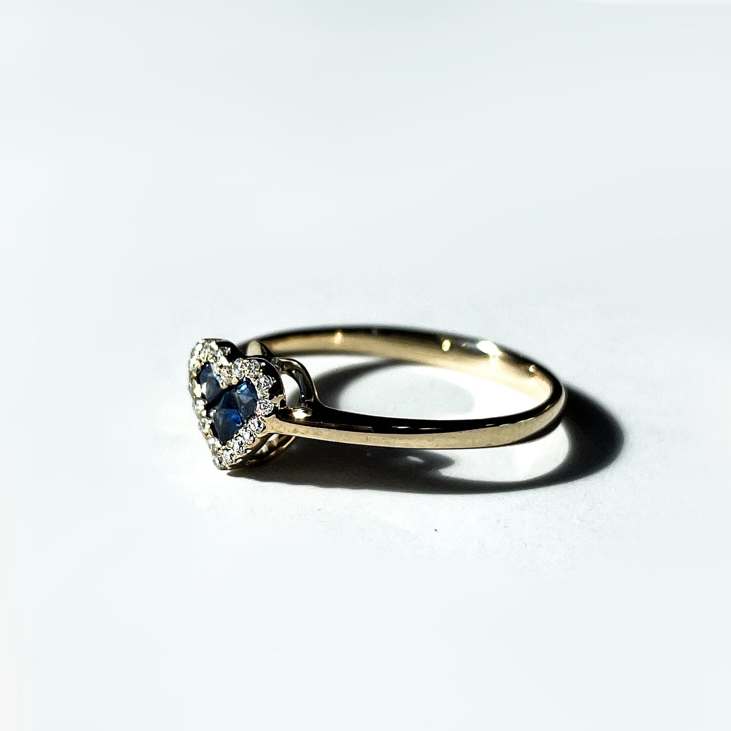 14K Solid Gold Sapphire and Diamond Heart Ring