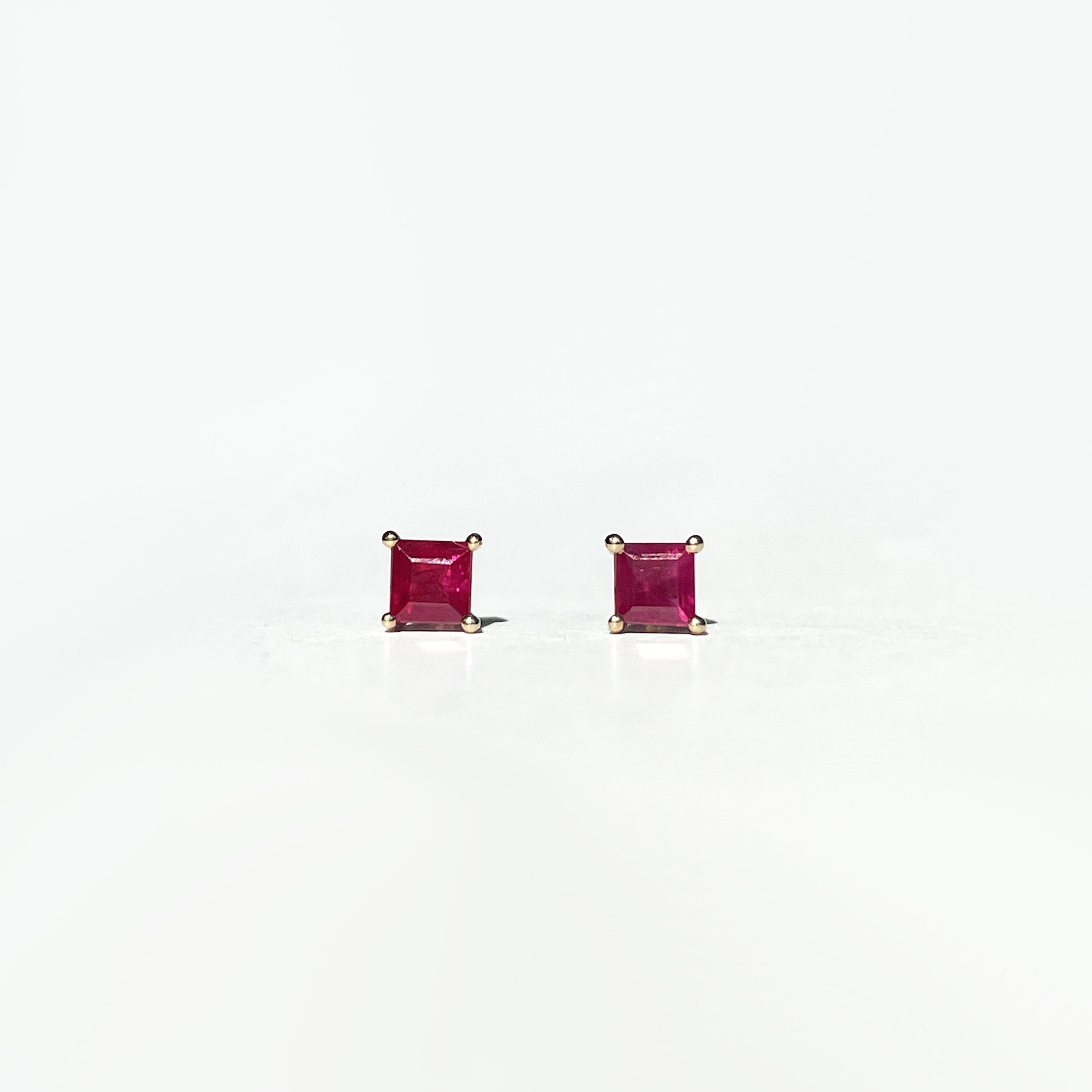 14K Solid Gold Genuine Ruby Square Studs