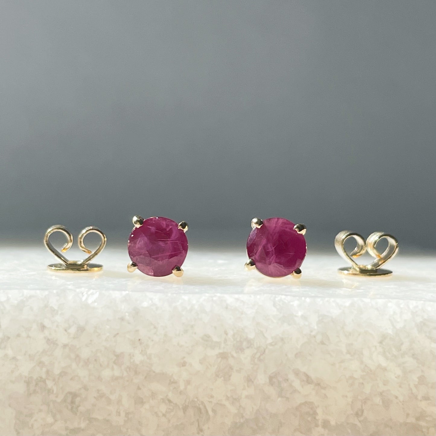 14K Solid Gold Genuine 1 Carat Ruby Round Studs