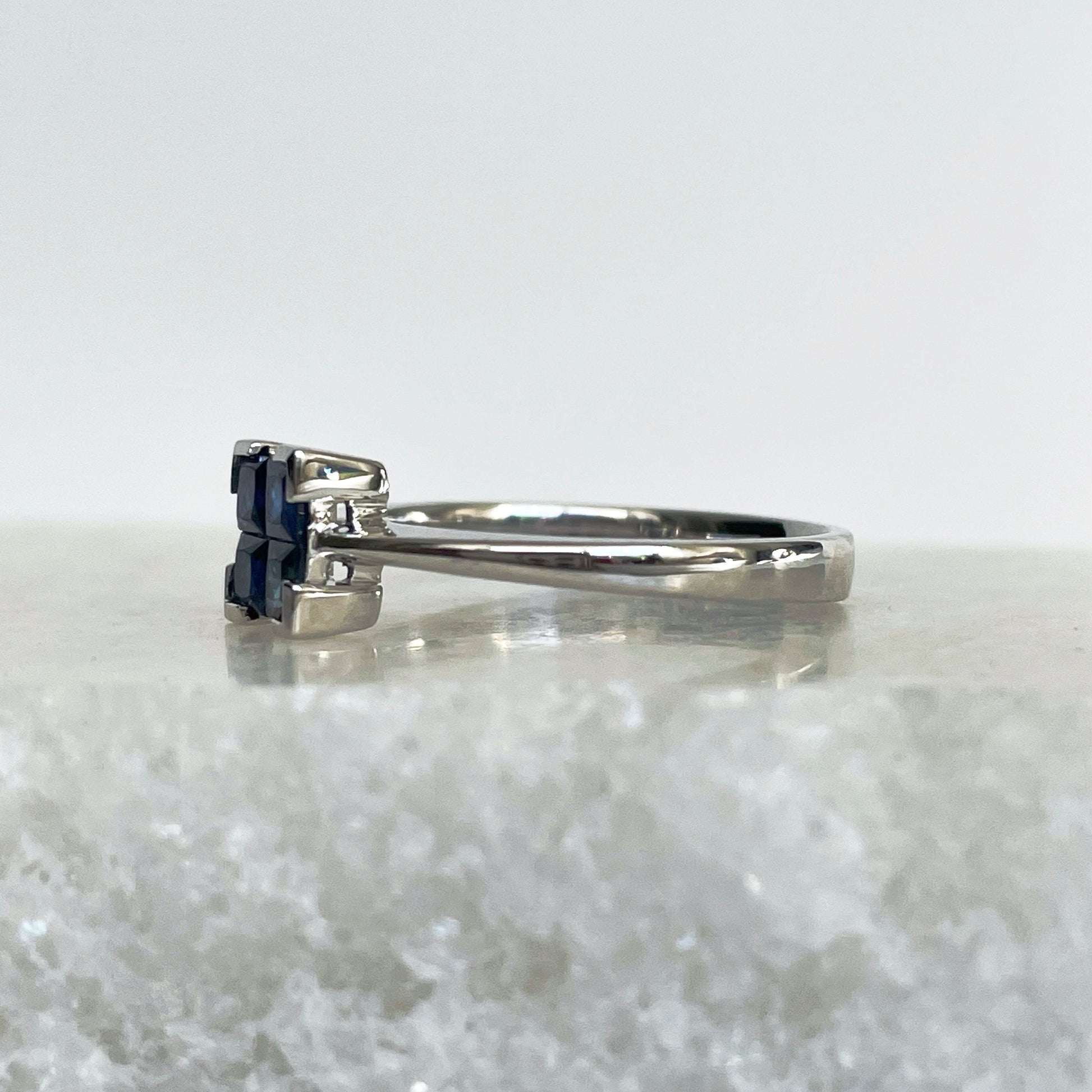 14K Solid Gold Genuine Sapphire Square Ring