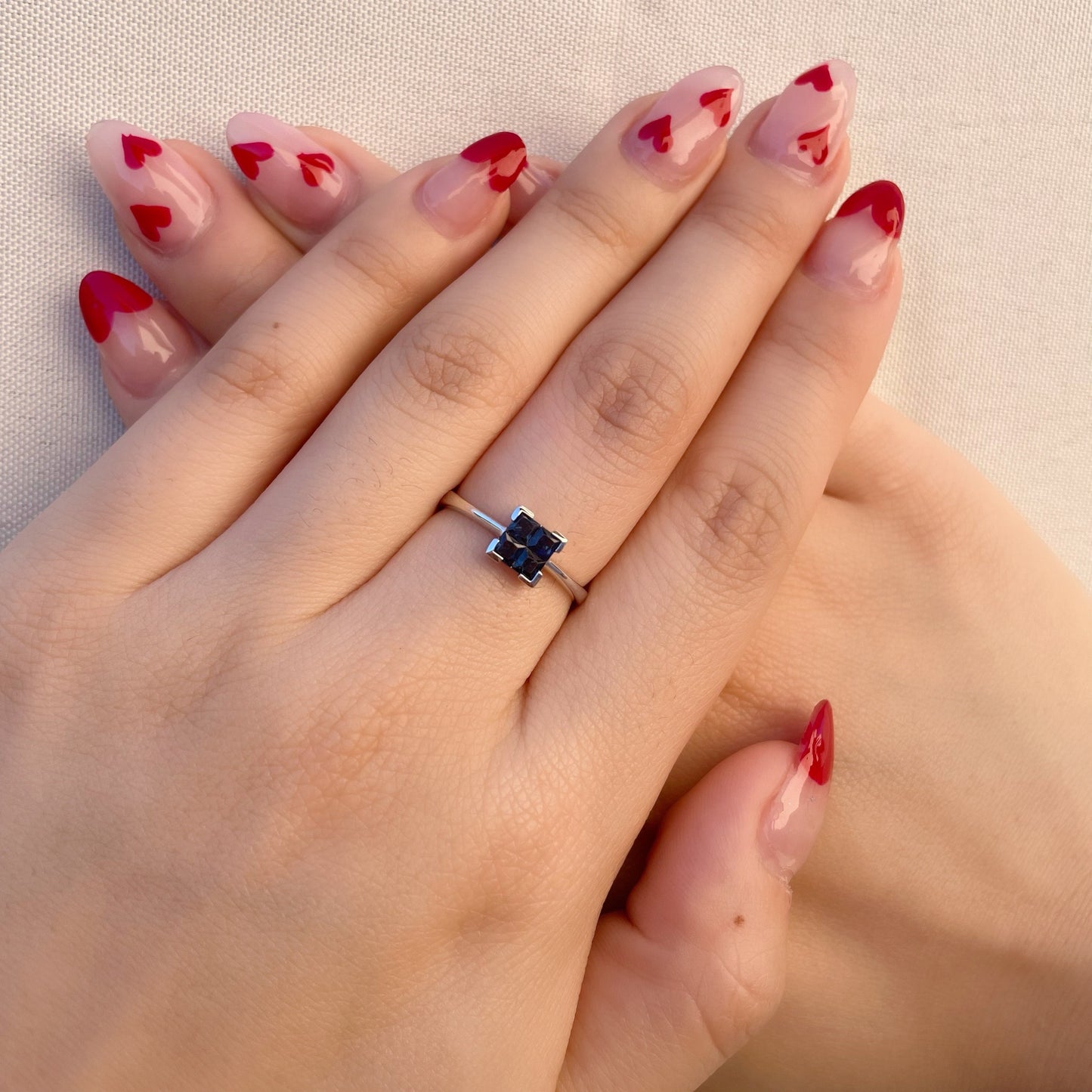 14K Solid Gold Genuine Sapphire Square Ring