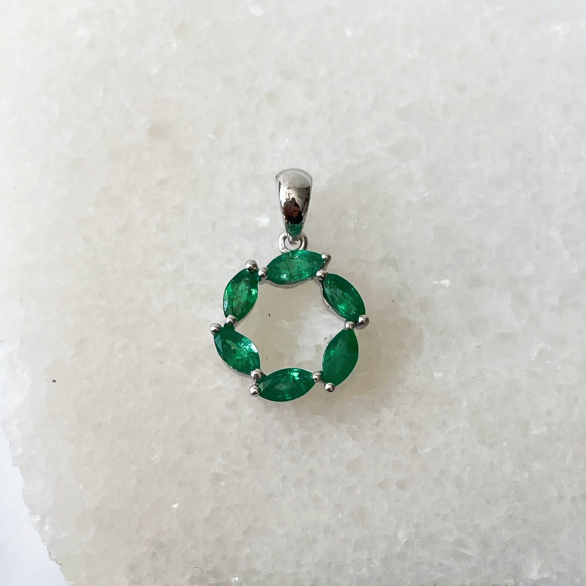 14K Solid Gold Genuine Emerald Circle Pendant (Pendant Only)