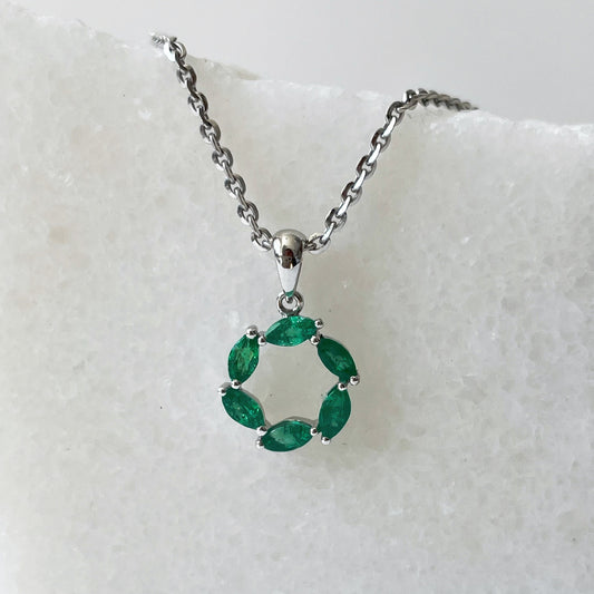 14K Solid Gold Genuine Emerald Circle Pendant (Pendant Only)