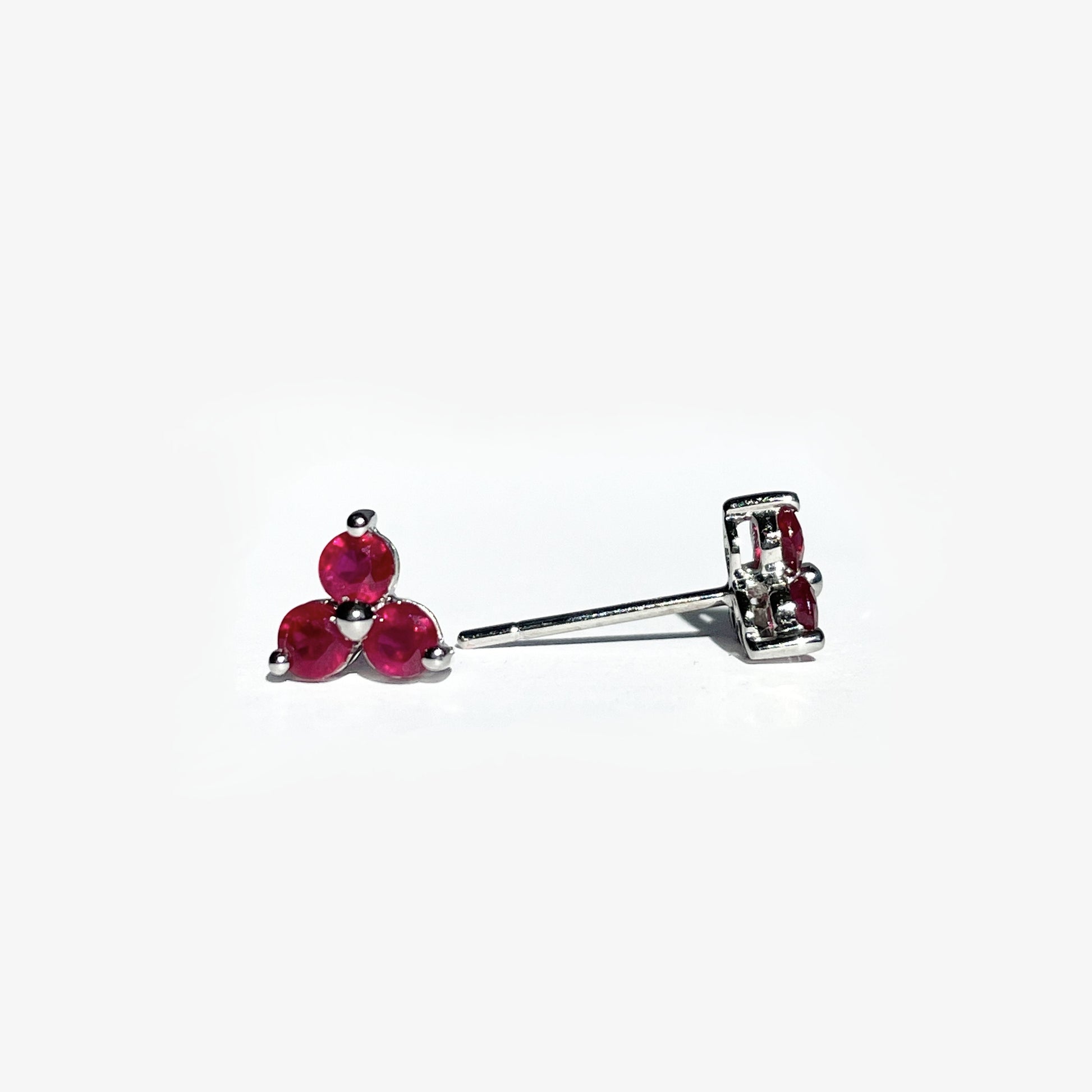 14K Solid Gold Genuine Ruby Trio Studs/Pair