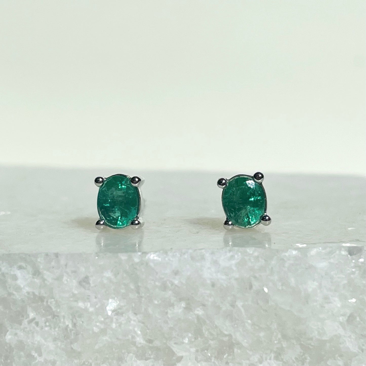 14K Solid Gold Genuine Emerald Studs