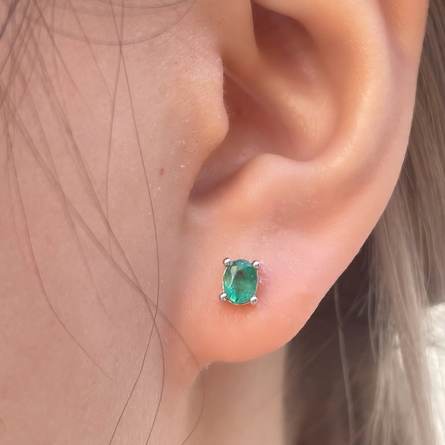 14K Solid Gold Genuine Emerald Studs