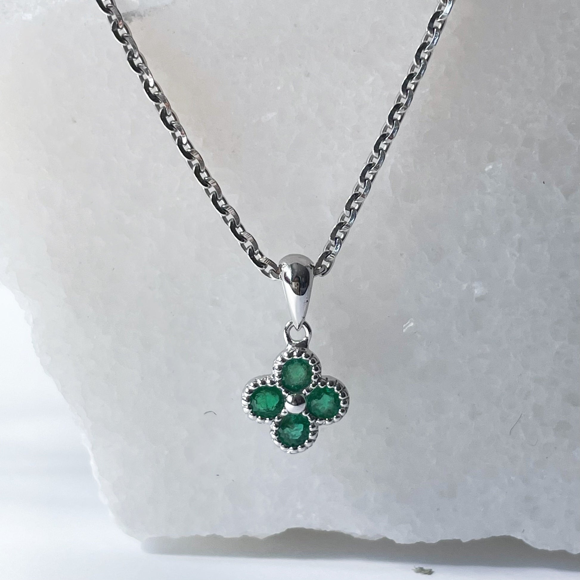 14K Solid Gold Genuine Emerald Clover Pendant (pendant only no chain)