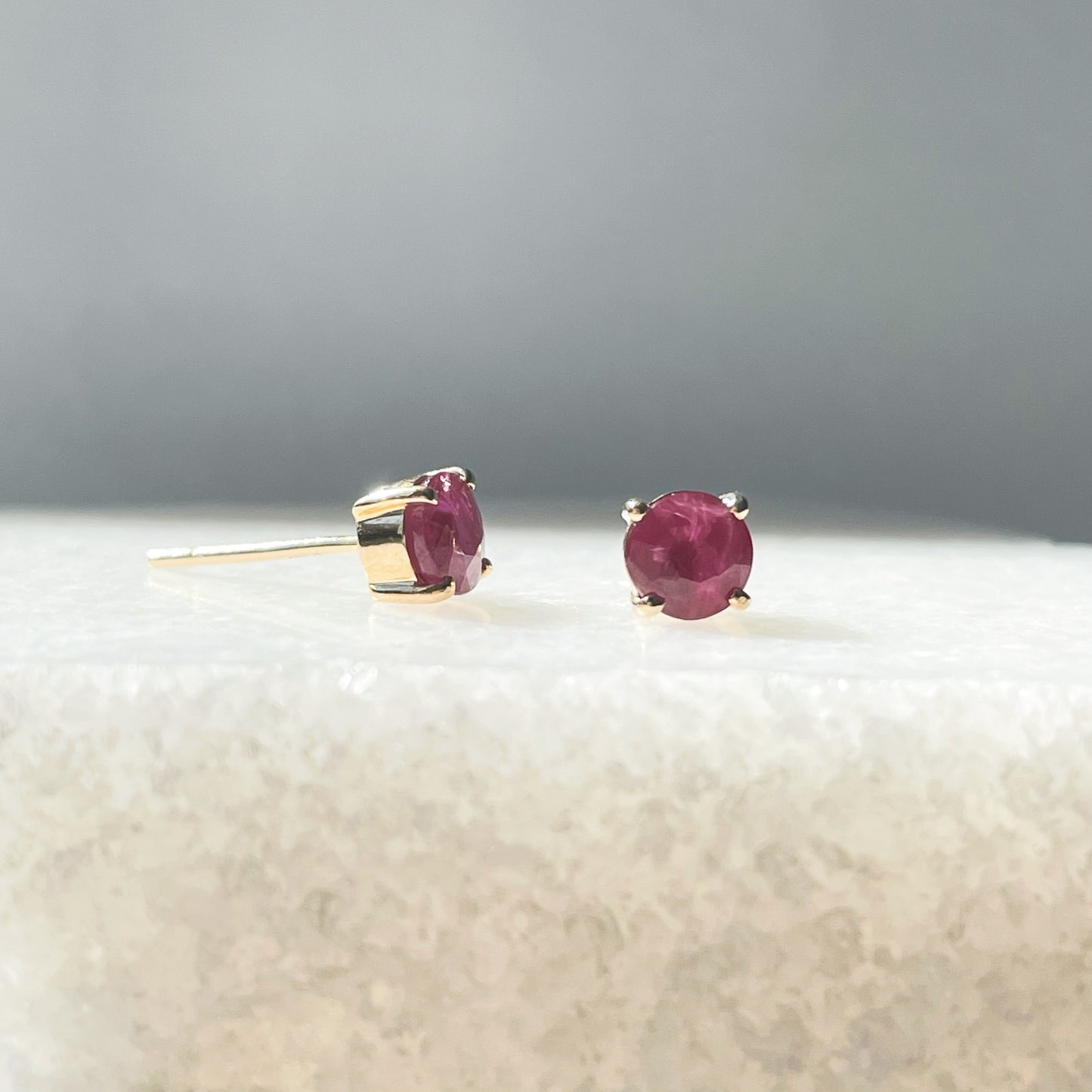 14K Solid Gold Genuine 1 Carat Ruby Round Studs